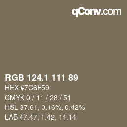 カラーコード: RGB 124.1 111 89 | qconv.com