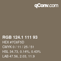 カラーコード: RGB 124.1 111 93 | qconv.com