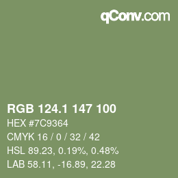 カラーコード: RGB 124.1 147 100 | qconv.com