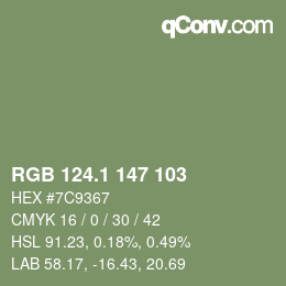 カラーコード: RGB 124.1 147 103 | qconv.com