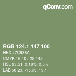 カラーコード: RGB 124.1 147 106 | qconv.com