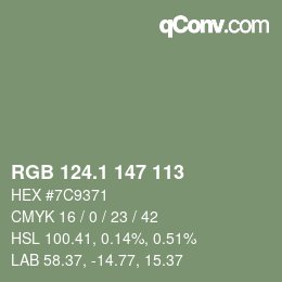 カラーコード: RGB 124.1 147 113 | qconv.com