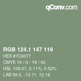 Color code: RGB 124.1 147 119 | qconv.com