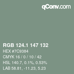 カラーコード: RGB 124.1 147 132 | qconv.com