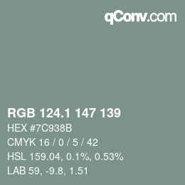 カラーコード: RGB 124.1 147 139 | qconv.com