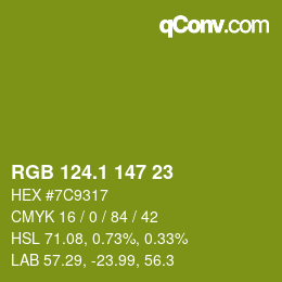 カラーコード: RGB 124.1 147 23 | qconv.com