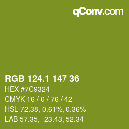 カラーコード: RGB 124.1 147 36 | qconv.com