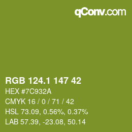 カラーコード: RGB 124.1 147 42 | qconv.com