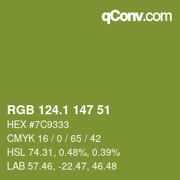 カラーコード: RGB 124.1 147 51 | qconv.com
