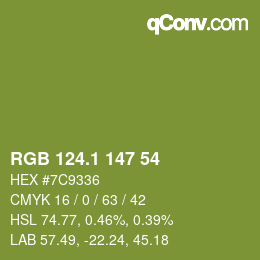 カラーコード: RGB 124.1 147 54 | qconv.com