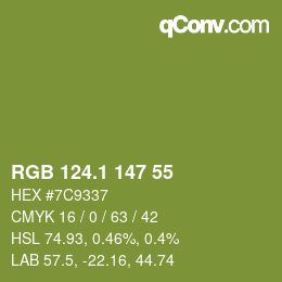 カラーコード: RGB 124.1 147 55 | qconv.com