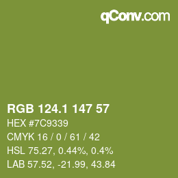 カラーコード: RGB 124.1 147 57 | qconv.com