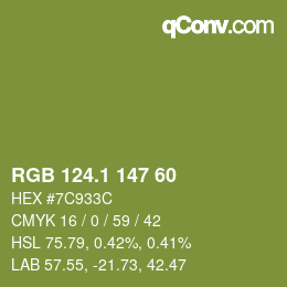 カラーコード: RGB 124.1 147 60 | qconv.com