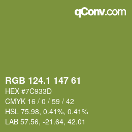 カラーコード: RGB 124.1 147 61 | qconv.com