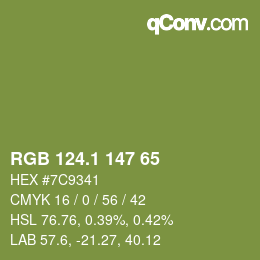カラーコード: RGB 124.1 147 65 | qconv.com