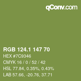 カラーコード: RGB 124.1 147 70 | qconv.com