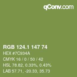 カラーコード: RGB 124.1 147 74 | qconv.com