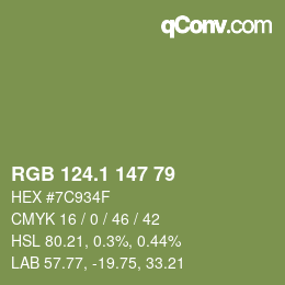 カラーコード: RGB 124.1 147 79 | qconv.com