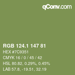 カラーコード: RGB 124.1 147 81 | qconv.com