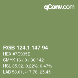 カラーコード: RGB 124.1 147 94 | qconv.com
