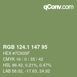 Color code: RGB 124.1 147 95 | qconv.com