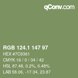 カラーコード: RGB 124.1 147 97 | qconv.com