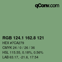 カラーコード: RGB 124.1 162.8 121 | qconv.com