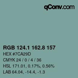 Color code: RGB 124.1 162.8 157 | qconv.com