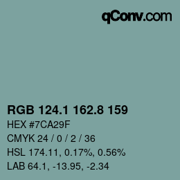 Color code: RGB 124.1 162.8 159 | qconv.com