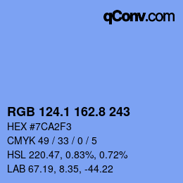 カラーコード: RGB 124.1 162.8 243 | qconv.com