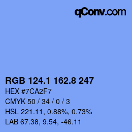 カラーコード: RGB 124.1 162.8 247 | qconv.com
