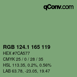 カラーコード: RGB 124.1 165 119 | qconv.com