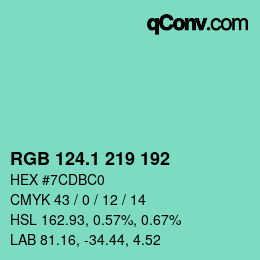 カラーコード: RGB 124.1 219 192 | qconv.com
