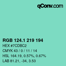 カラーコード: RGB 124.1 219 194 | qconv.com