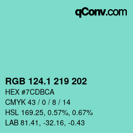 カラーコード: RGB 124.1 219 202 | qconv.com