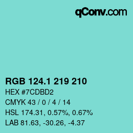 カラーコード: RGB 124.1 219 210 | qconv.com