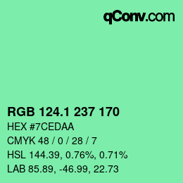 カラーコード: RGB 124.1 237 170 | qconv.com