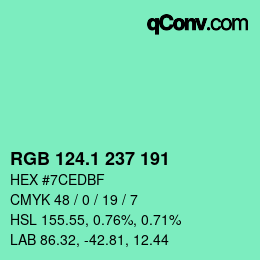 カラーコード: RGB 124.1 237 191 | qconv.com