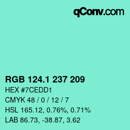 カラーコード: RGB 124.1 237 209 | qconv.com