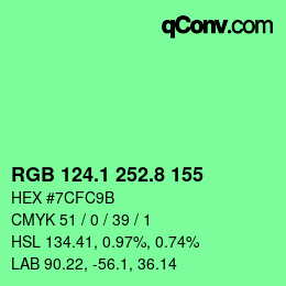 カラーコード: RGB 124.1 252.8 155 | qconv.com