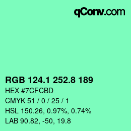 カラーコード: RGB 124.1 252.8 189 | qconv.com
