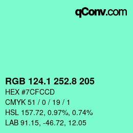 カラーコード: RGB 124.1 252.8 205 | qconv.com