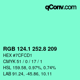 カラーコード: RGB 124.1 252.8 209 | qconv.com