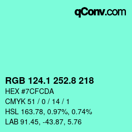 カラーコード: RGB 124.1 252.8 218 | qconv.com