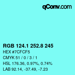 Color code: RGB 124.1 252.8 245 | qconv.com