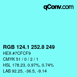 カラーコード: RGB 124.1 252.8 249 | qconv.com
