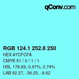 Color code: RGB 124.1 252.8 250 | qconv.com