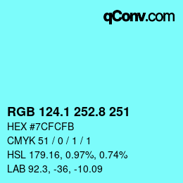カラーコード: RGB 124.1 252.8 251 | qconv.com