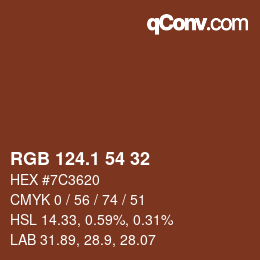 カラーコード: RGB 124.1 54 32 | qconv.com