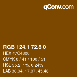 Color code: RGB 124.1 72.8 0 | qconv.com